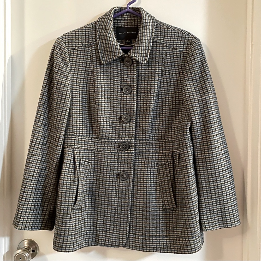 Banana Republic Wool Houndstooth Turquoise Coat